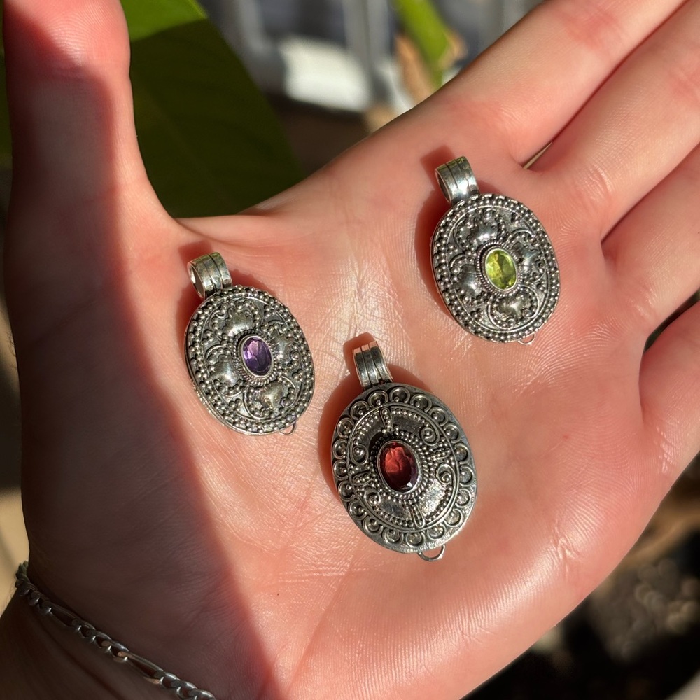 Sterling Silver .925 Locket Pendants Set with Gemstones